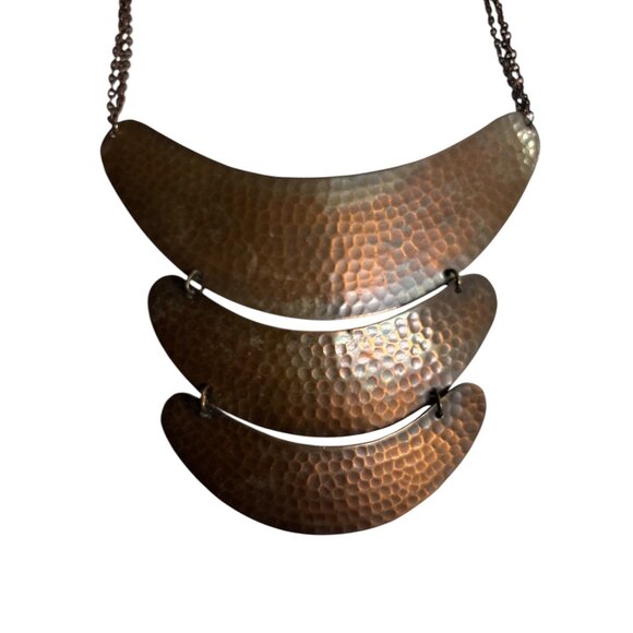 Hammered Copper Statement Necklace With Adjustable Black Chain - Picture 2 of 4